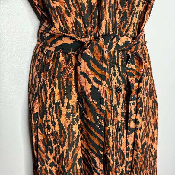 SANDRO Eliza Animal-Print Belted Midi Shirtdress Waist Belted Sz S - Picture 5 of 16